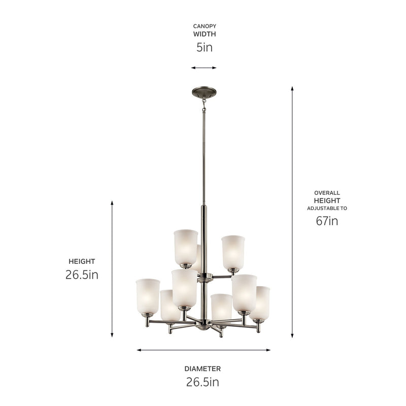 Kichler 43672NI Nine Light Chandelier, Brushed Nickel