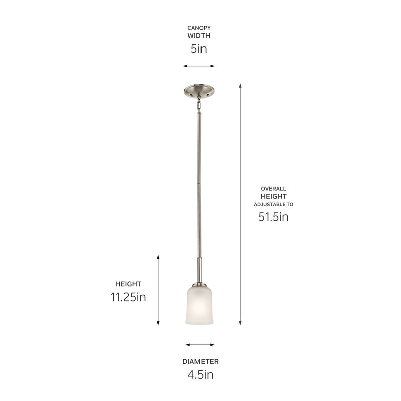 Kichler 43674NI One Light Mini Pendant, Brushed Nickel