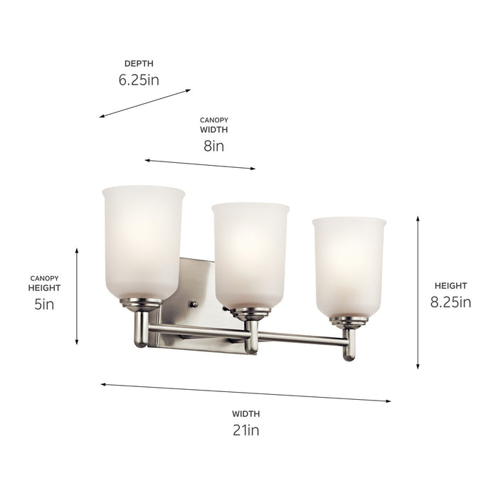 Kichler 45574NI Three Light Bath, Brushed Nickel