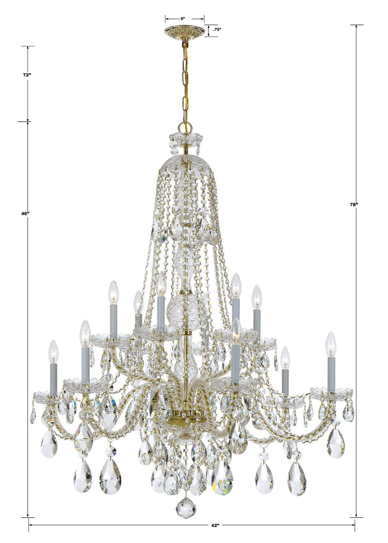 Crystorama 1114-PB-CL-MWP 12 Light Chandelier, Polished Brass