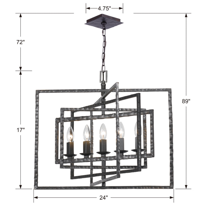Crystorama 336-RS Five Light Chandelier, Raw Steel