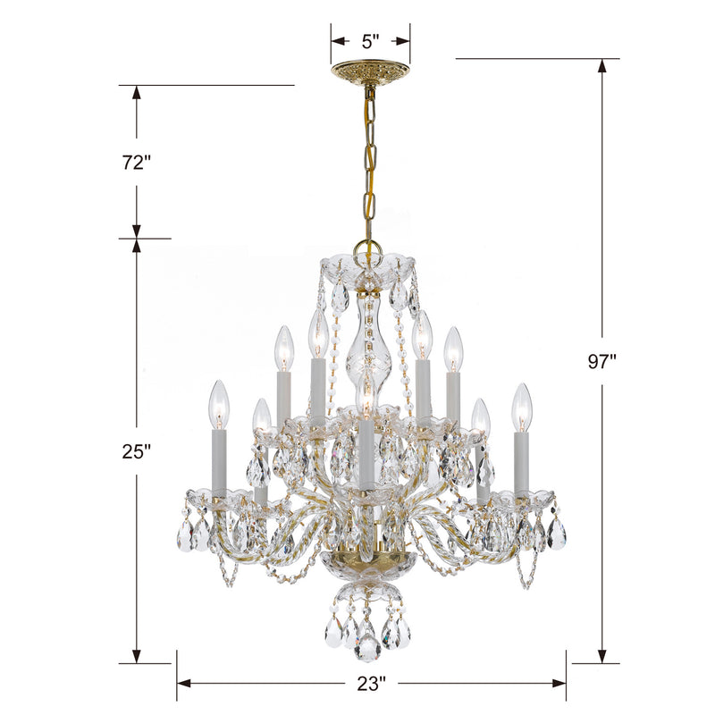 Crystorama 5080-PB-CL-S Ten Light Chandelier, Polished Brass