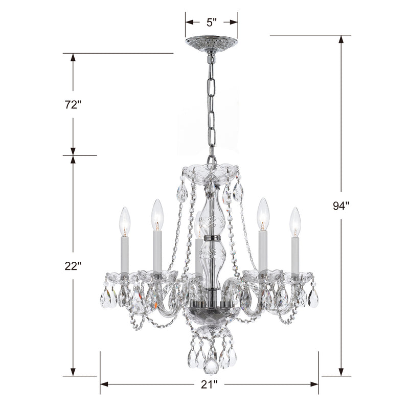 Crystorama 5085-CH-CL-S Five Light Chandelier, Polished Chrome