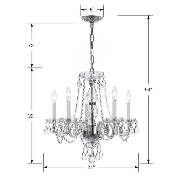 Crystorama 5085-CH-CL-S Five Light Chandelier, Polished Chrome