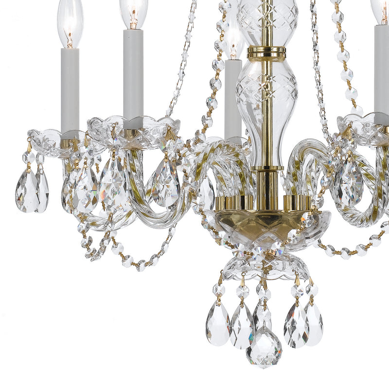 Crystorama 5085-PB-CL-MWP Five Light Chandelier, Polished Brass