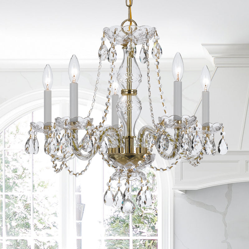 Crystorama 5085-PB-CL-MWP Five Light Chandelier, Polished Brass