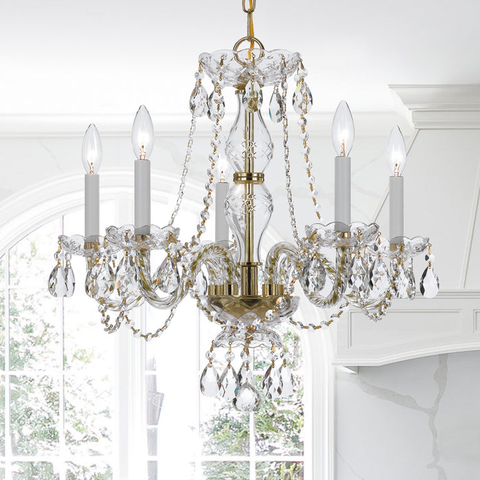 Crystorama 5085-PB-CL-MWP Five Light Chandelier, Polished Brass