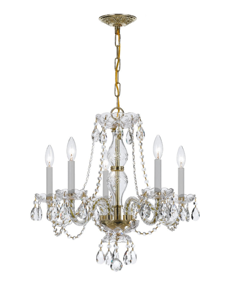 Crystorama 5085-PB-CL-SAQ Five Light Chandelier, Polished Brass