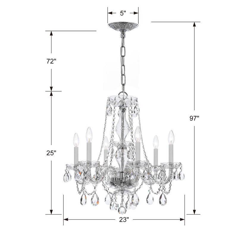 Crystorama 5086-CH-CL-SAQ Six Light Chandelier, Polished Chrome
