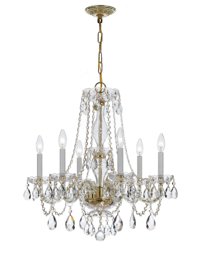 Crystorama 5086-PB-CL-MWP Six Light Chandelier, Polished Brass