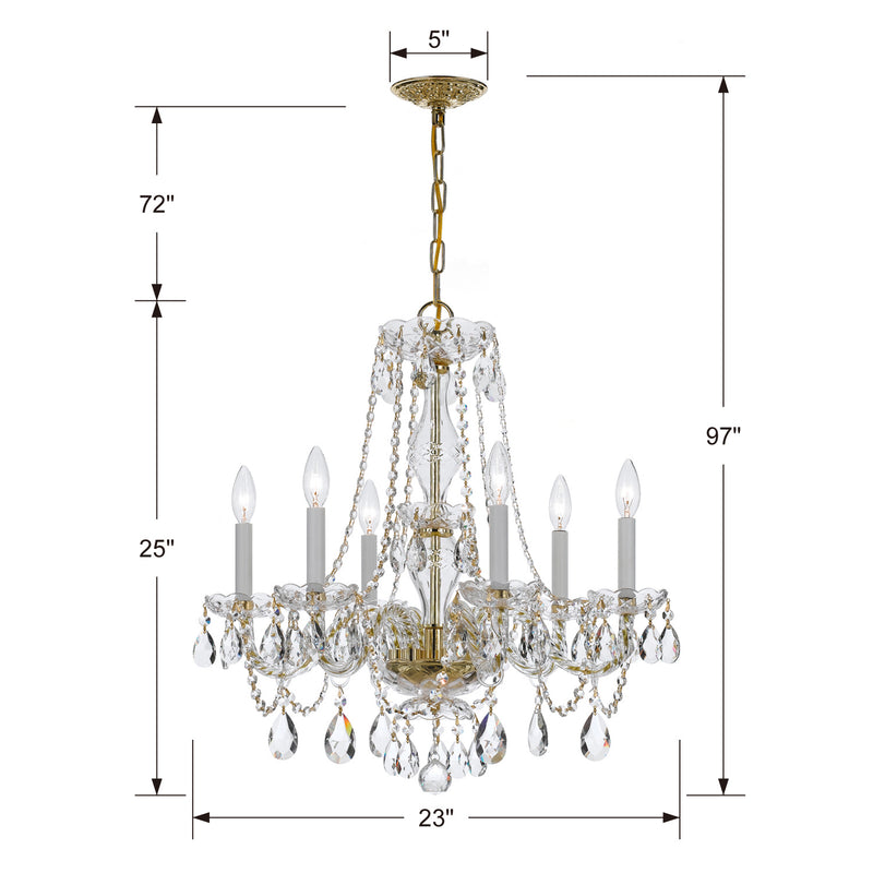 Crystorama 5086-PB-CL-S Six Light Chandelier, Polished Brass