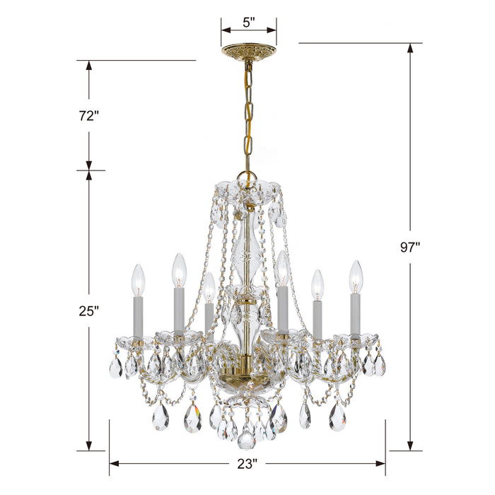 Crystorama 5086-PB-CL-S Six Light Chandelier, Polished Brass