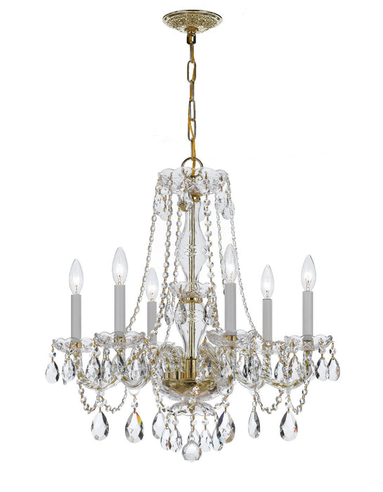Crystorama 5086-PB-CL-S Six Light Chandelier, Polished Brass