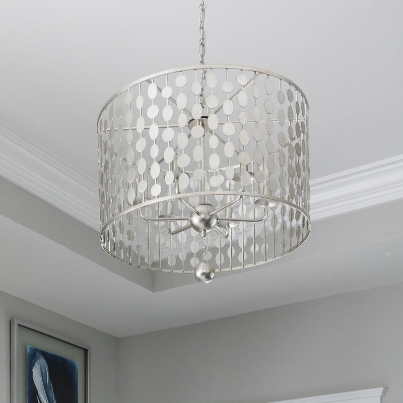 Crystorama 546-SA Six Light Chandelier, Antique Silver