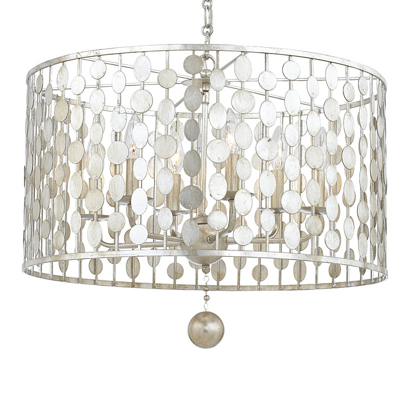 Crystorama 546-SA Six Light Chandelier, Antique Silver