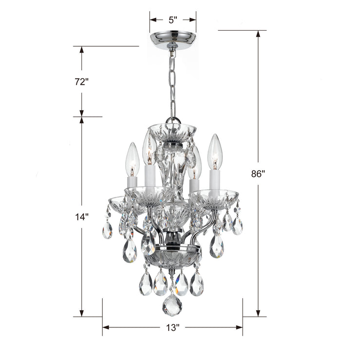 Crystorama 5534-CH-CL-MWP Four Light Mini Chandelier, Polished Chrome