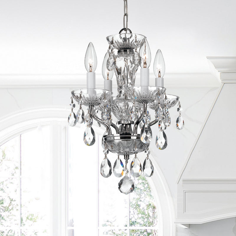 Crystorama 5534-CH-CL-MWP Four Light Mini Chandelier, Polished Chrome