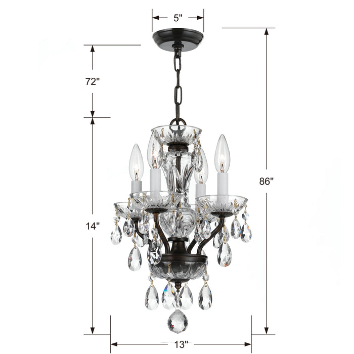 Crystorama 5534-EB-CL-MWP Four Light Mini Chandelier, English Bronze