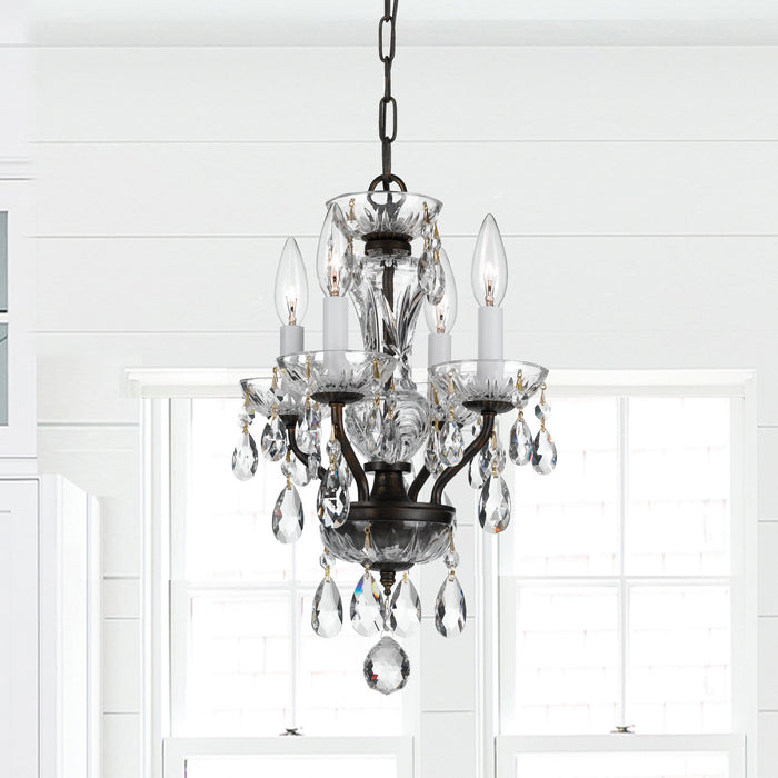 Crystorama 5534-EB-CL-MWP Four Light Mini Chandelier, English Bronze