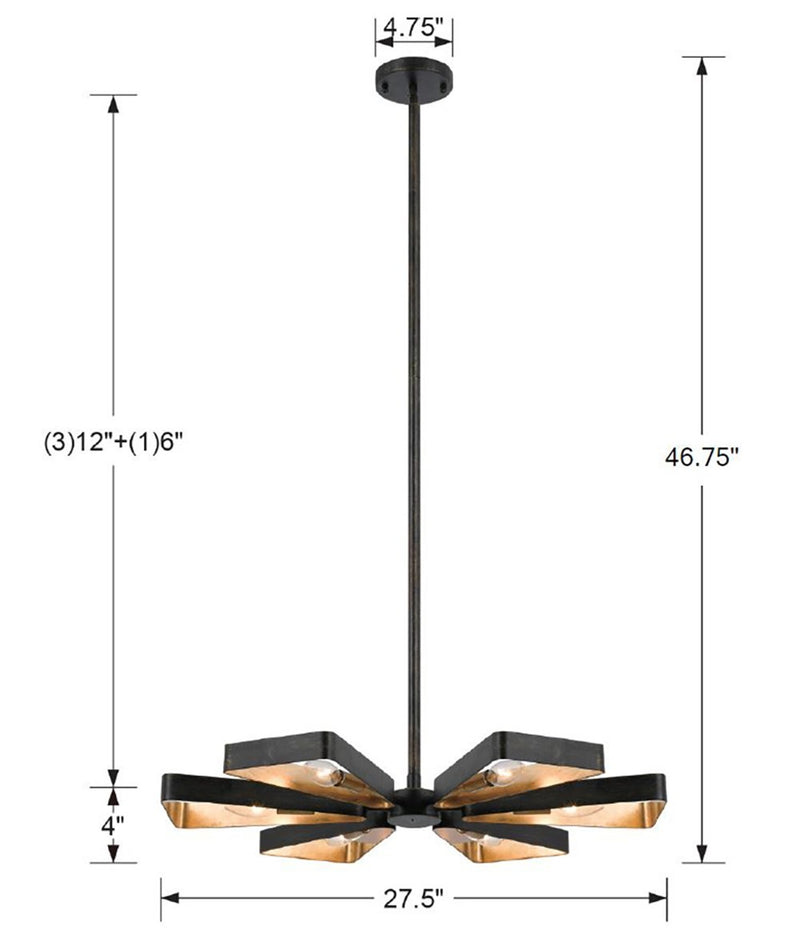 Crystorama 596-EB-GA Six Light Chandelier, English Bronze + Antique Gold