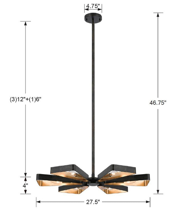 Crystorama 596-EB-GA Six Light Chandelier, English Bronze + Antique Gold