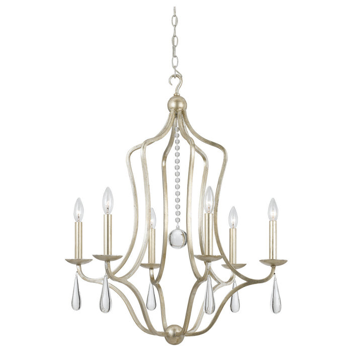 Crystorama 5976-SL Six Light Chandelier, Silver Leaf