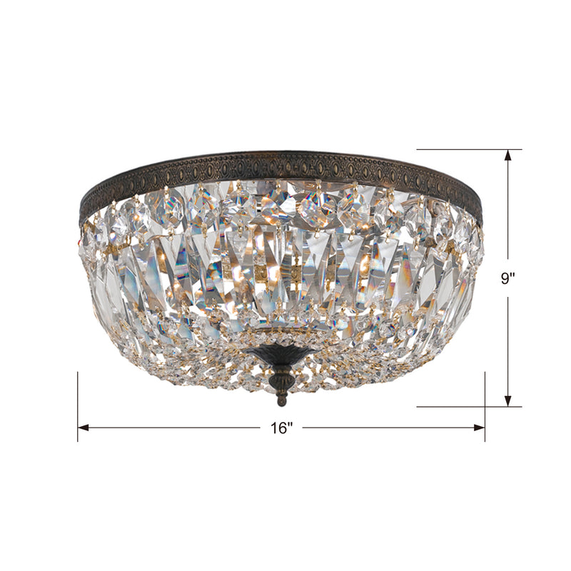 Crystorama 716-EB-CL-SAQ Three Light Flush Mount, English Bronze
