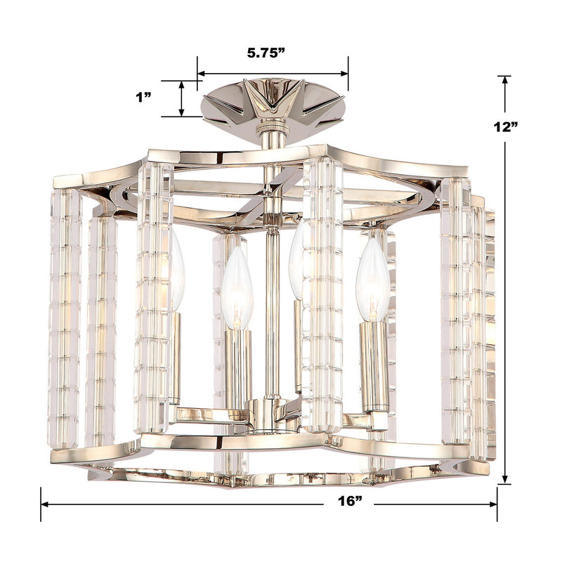 Crystorama 8854-PN_CEILING Four Light Semi Flush Mount, Polished Nickel
