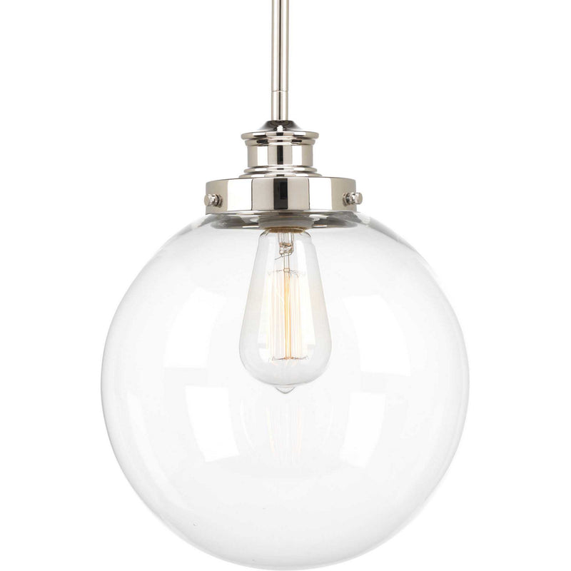 Progress Lighting P5070-104 One Light Pendant, Polished Nickel