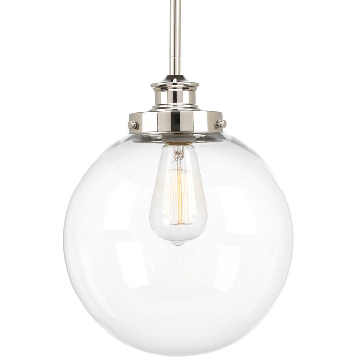 Progress Lighting P5070-104 One Light Pendant, Polished Nickel
