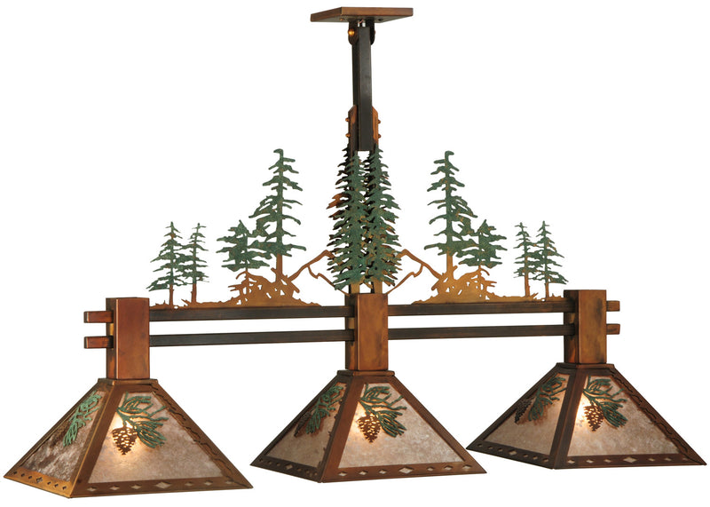 Meyda Tiffany 130714 Three Light Island Pendant, Vintage Copper/Green Trees & Needles