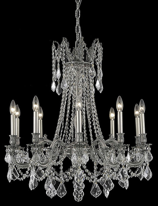 Elegant Lighting 9210D28PW/RC Ten Light Chandelier, Pewter