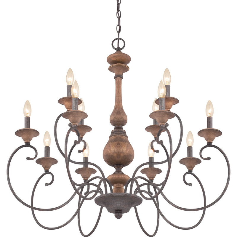 Quoizel ABN5012RK 12 Light Chandelier, Rustic Black