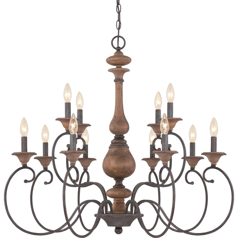 Quoizel ABN5012RK 12 Light Chandelier, Rustic Black