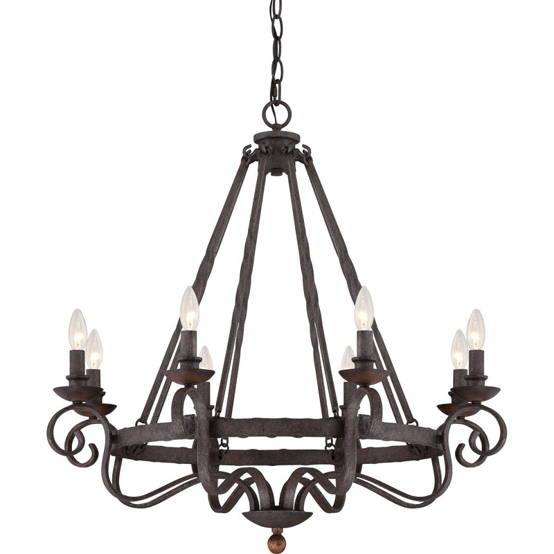Quoizel NBE5008RK Eight Light Chandelier, Rustic Black