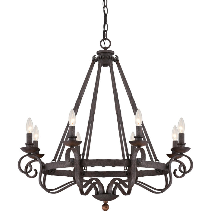 Quoizel NBE5008RK Eight Light Chandelier, Rustic Black