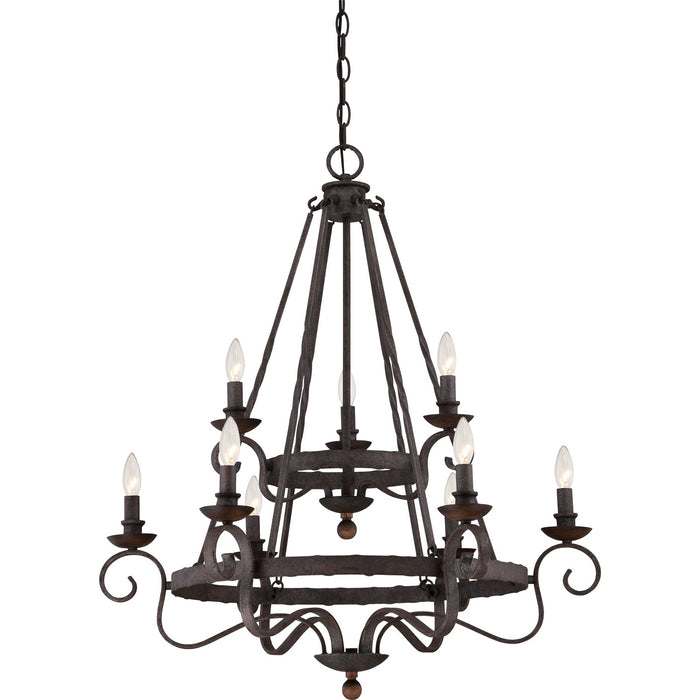 Quoizel NBE5009RK Nine Light Chandelier, Rustic Black