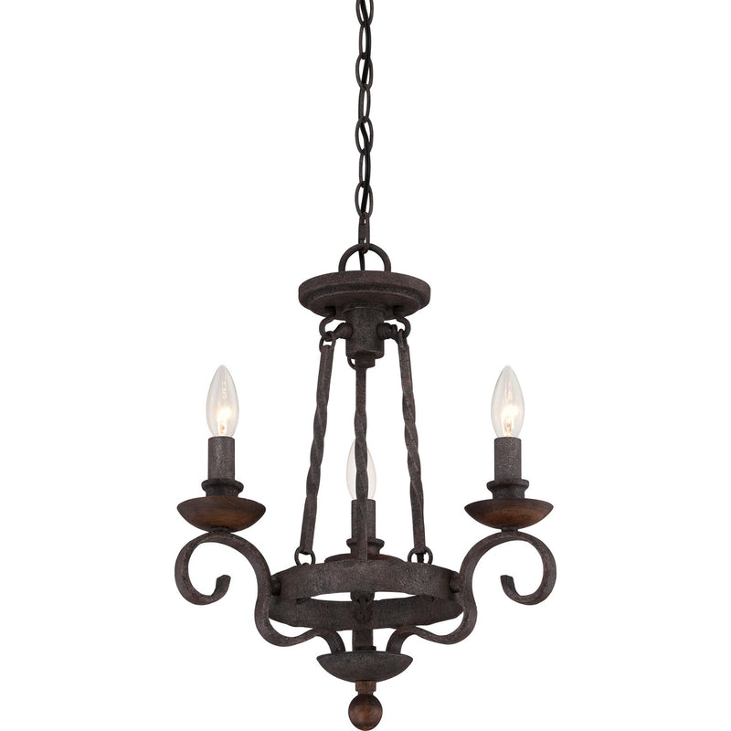 Quoizel NBE5303RK Three Light Chandelier, Rustic Black