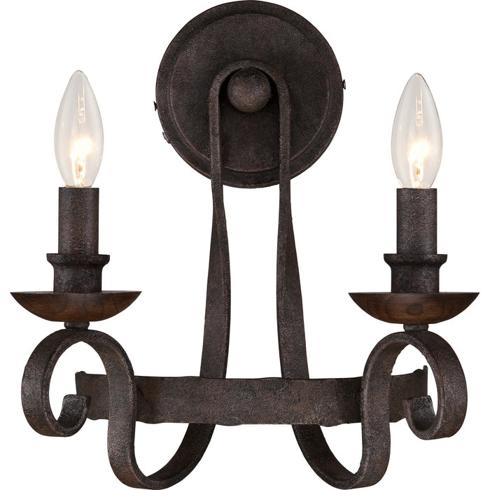 Quoizel NBE8702RK Two Light Wall Sconce, Rustic Black