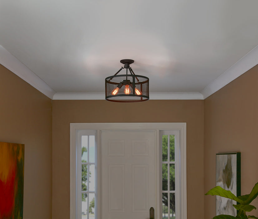 Quoizel WLR1716MB Three Light Semi-Flush Mount, Mottled Black