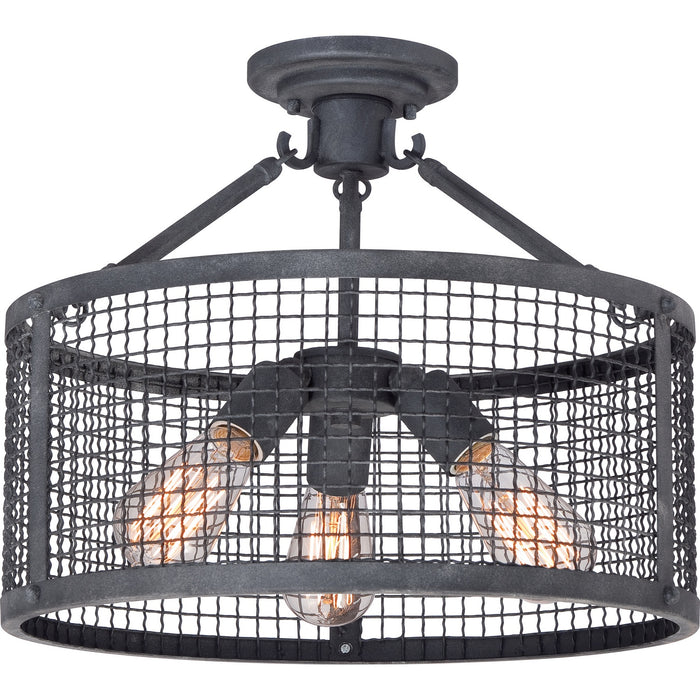 Quoizel WLR1716MB Three Light Semi-Flush Mount, Mottled Black
