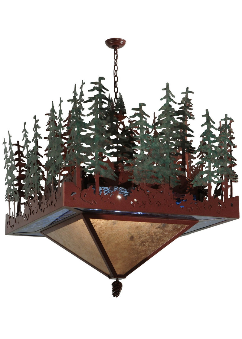 Meyda Tiffany 137023 Six Light Inverted Pendant, Rust/Green Trees