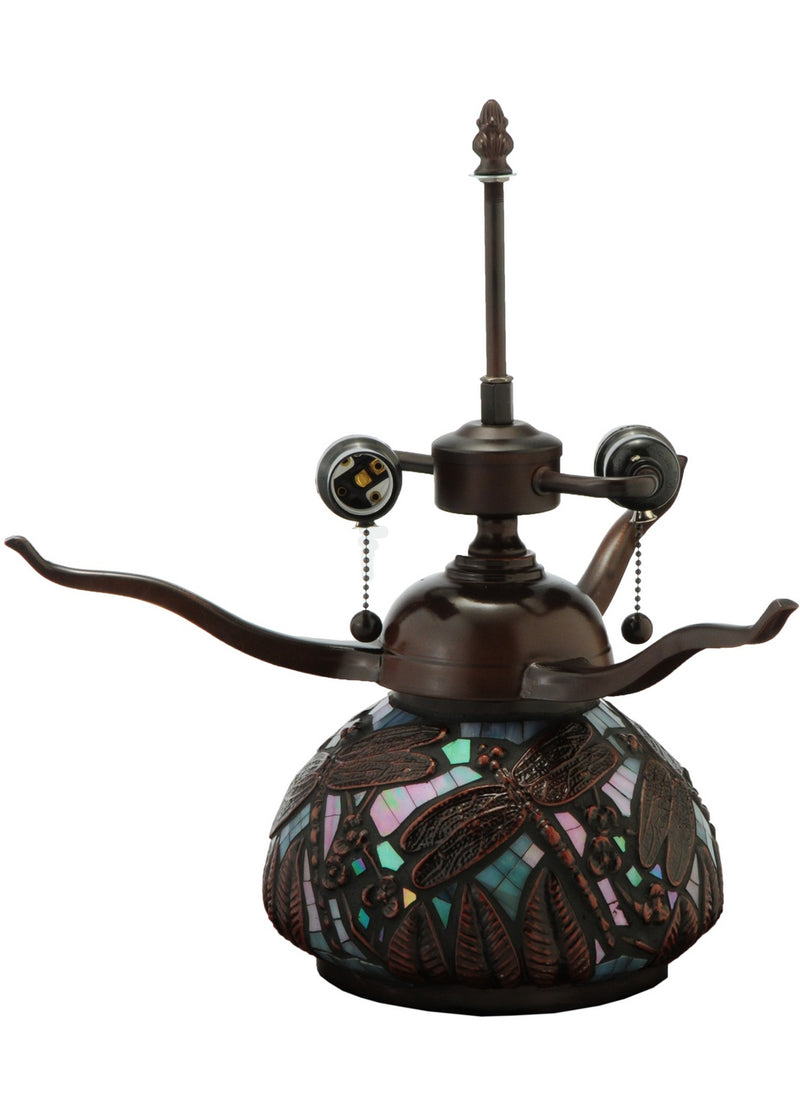 Meyda Tiffany 138101 Two Light Table Lamp, Mahogany Bronze Blue