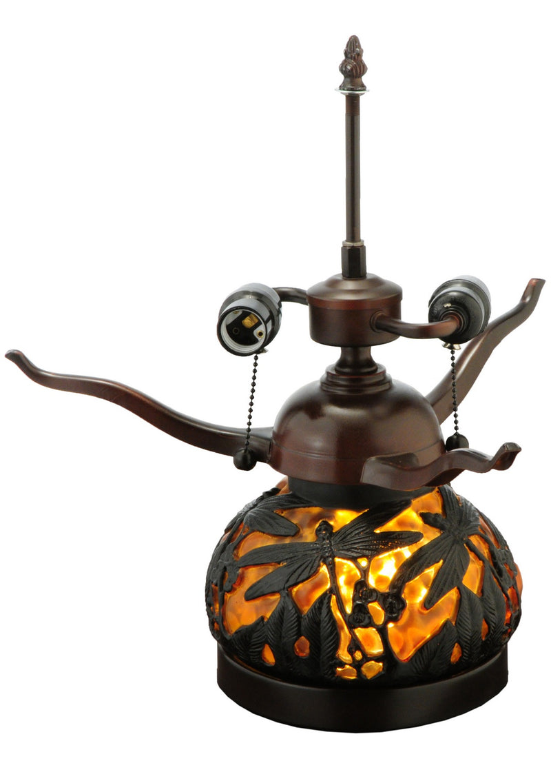 Meyda Tiffany 138102 Three Light Table Lamp, Mahogany Bronze Amber