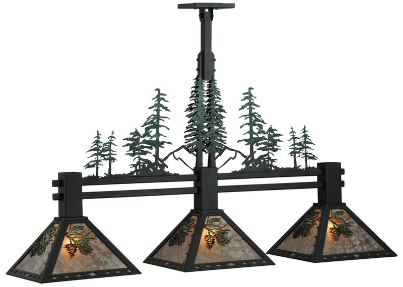 Meyda Tiffany 138248 Three Light Island Pendant, Wrought Iron/Green Trees & Needles
