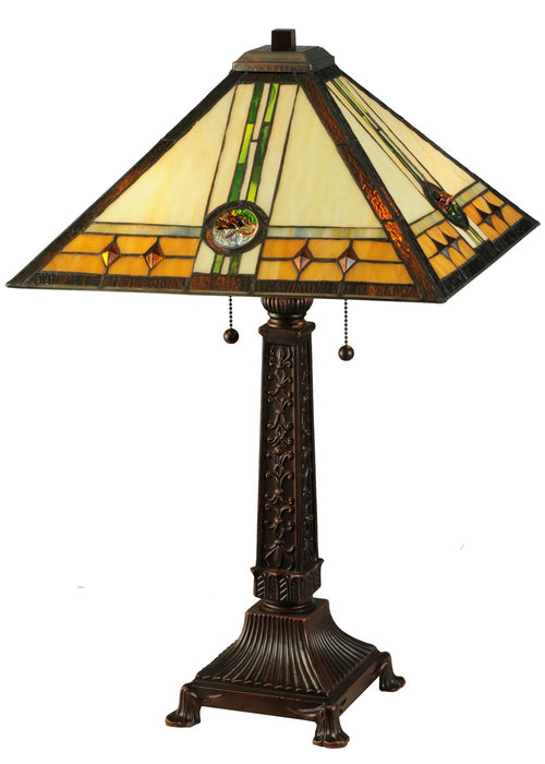 Meyda Tiffany 138771 Two Light Table Lamp, Mahogany Bronze