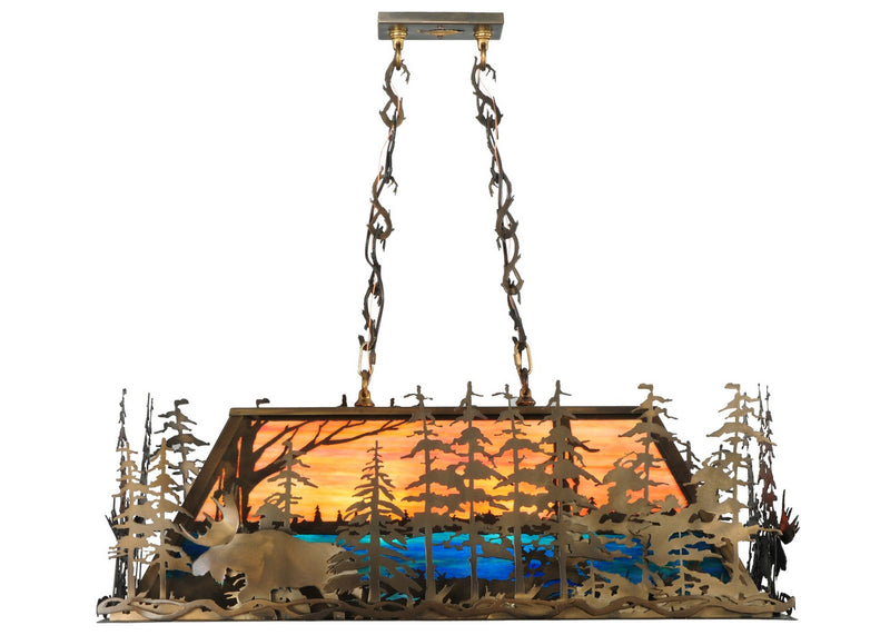 Meyda Tiffany 139921 Six Light Oblong Pendant, Antique Copper