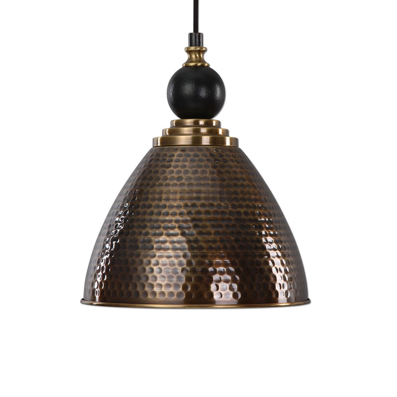 Uttermost 22052 One Light Pendant, Hammered Antique Brass
