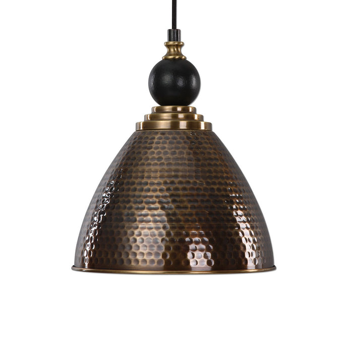 Uttermost 22052 One Light Pendant, Hammered Antique Brass