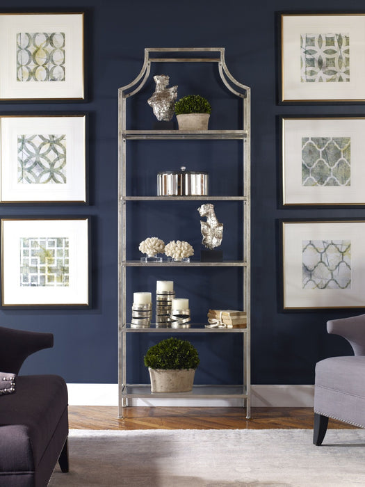 Uttermost 24514 Etagere, Silver Leafed Iron w/ Clear